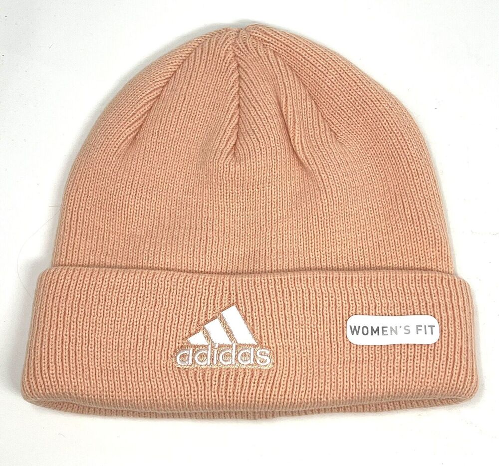 Womens Adidas Winter Hat Stocking Cap Fold Over Knit Beanie Glow Pink Peach